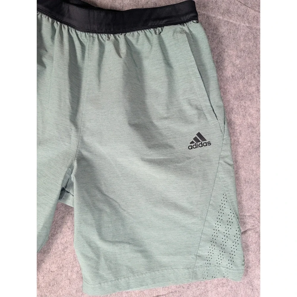 Adidas Mens Sage Green Heathered‎ Training Shorts Laser Cut Perforated Gym L